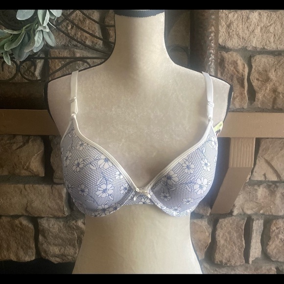 AMBRIELLE-WHITE AND BLUE BRA-38B - Picture 1 of 7